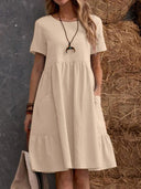 Chic Cotton Dress with Pockets and Ruffles