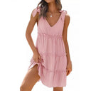 Chic V-Neck Ruffle Dress with Adjustable Straps