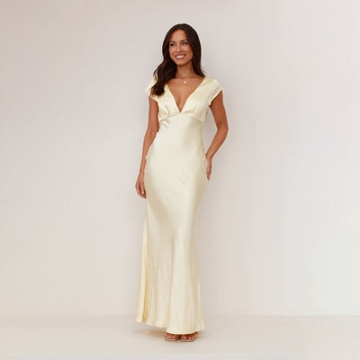 Chic Satin Maxi Dress with Deep V-Neck for Women