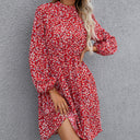 Floral Midi Dress with High Neck and Belt