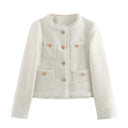 Chic Textured Blazer Jacket with Gold Accents for Women