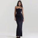 Women's Long-Sleeved Evening Dress with Structured Bodice and Ruffled Waistline