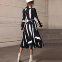 Chic Women's Long Sleeve Pleated Shirt Dress