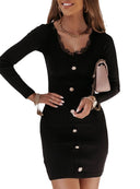 Lace Neckline Dress with Button Placket