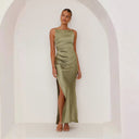 Chic Satin Evening Gown with Stylish Slit