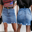 High-Waisted Denim Skirt with Frayed Hem