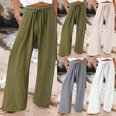Chic Women's Wide-Leg Summer Trousers with Elastic Waist and Side Pockets