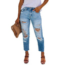 Trendy High-Waisted Ripped Straight-Leg Jeans for Women