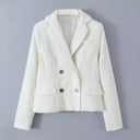 Textured Fabric Double-Breasted Blazer Jacket for Women