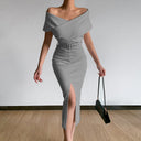 Off-Shoulder Midi Dress with Chic Side Slit