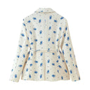 Floral Pattern Blazer Jacket with Adjustable Belt for Women