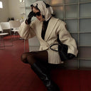 Chic Textured Faux Leather Blazer for Women