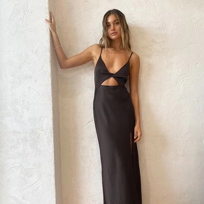 Chic Women's Long Dress with Stylish Neckline