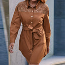 Chic Lace-Trimmed Women's Shirt Dress with Adjustable Belt