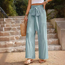 Chic Women's Palazzo Pants with Waist Tie and Pockets