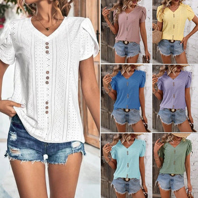 Chic Women's T-Shirt with Button Accents