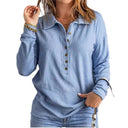 Women's Textured Long Sleeve Blouse with Button-Down Collar