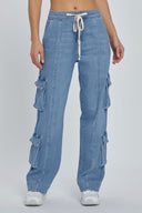 Wide Leg Women's Cargo Jeans with Utility Pockets