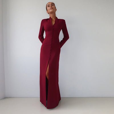 Chic Maxi Dress with Button Placket Design
