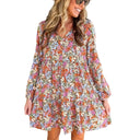 Floral Women's Blouse Dress with Pockets