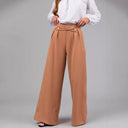Chic Wide-Leg Trousers with Decorative Waistband and Button Accents