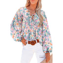 Floral Print Women's Blouse with Flowing Sleeves