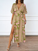 Chic Women's V-Neck Maxi Dress with Statement Sleeves