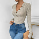 Chic Women's Long Sleeve Ribbed Bodysuit with Button Detail