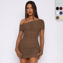 Chic Asymmetrical Sleeve Mini Dress with Ruching