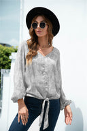 Chic Women's Blouse with Flowy Sleeves and Knot Accent