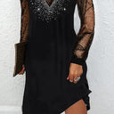 Chic Evening Dress with Sheer Sleeves and Glitter Accents