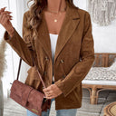 Fashionable Corduroy Women’s Blazer Jacket with Two Buttons