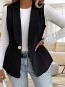 Chic Sleeveless Blazer Jacket with Decorative Buttons