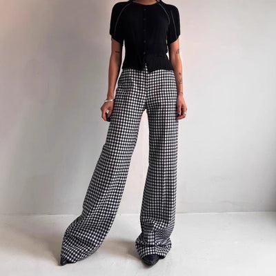 Chic Check Pattern Tube Pants for Women