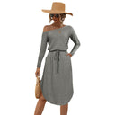Chic Off-Shoulder Dress with Elastic Waist and Long Sleeves
