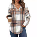Chic Women's Hooded Checkered Blouse