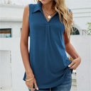 Chic Women's V-Neck Sleeveless Blouse with Collar