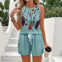 Creative Feather Design Women's Shorts with Elastic Waistband