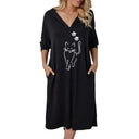 Charming Women's Hooded Dress with Cat Design and Convenient Pockets