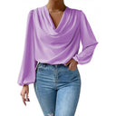 Stylish Asymmetrical Neckline Long Sleeve Blouse for Women