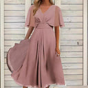 Flowing Midi Dress with Asymmetrical Sleeves for Women