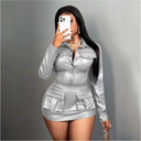 Chic Women's Faux Leather Mini Dress with Flap Pockets