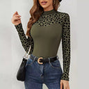 Chic Long Sleeve Patterned Bodysuit with High Collar