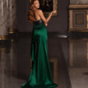 Glamorous Evening Dress with Shimmering Top and High Slit