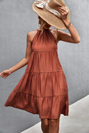 Chic High Neck Summer Dress with Flowing Skirt