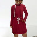 Chic Turtleneck Dress with Drawstring Design