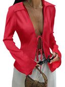 Chic Women's Blouse with Lacing and Flowing Sleeves