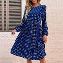 Chic Women's Long-Sleeve Dress with Polka Dot Design