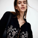 Floral Embroidered Ruffle Blouse for Women