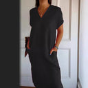 Women's V-Neck Dress with Convenient Pockets